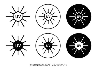 UV icon. hot sun ray light causing skin irritation and sunburn symbol set. Uv or Uva spf sunscreen lotion, cream vector sign. UV radiation protection spf sunscreen lotion line logo.