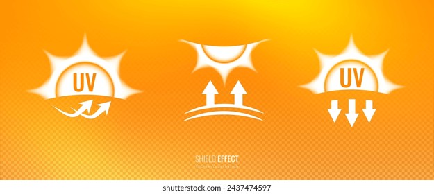 UV icon - sun protection cosmetics. Vector illustration of sticker for sunscreen and sunblock - element for design