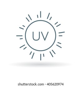 UV icon. Sun ray sign. Ultra violet protection symbol. Thin line icon on white background. Vector illustration.