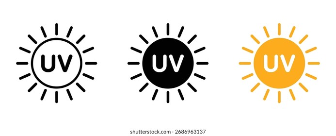 VECTOR de icono UV. cuidado de la piel y símbolo de conciencia de seguridad de verano. Ilustración vectorial.