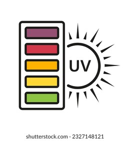 UV Index Icon. Danger Level of Sun Radiation Pictogram. Ultraviolet Rays Safety Symbol. Skin Care and Protection, Safe Solar Scale Sign. Warning Harmful Sunlight. Isolated Vector Illustration.