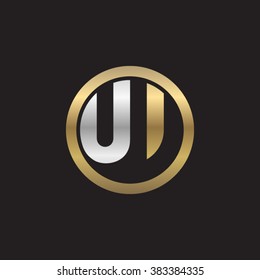 UV initial letters circle elegant logo golden silver black background