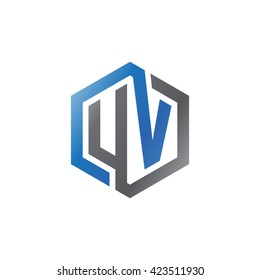 UV initial letters looping linked hexagon logo black gray blue
