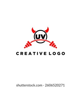 UV initial monogram for fitnes or gym logo with devil style design