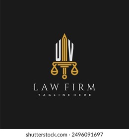 UV initial monogram for lawfirm logo with sword and scale
