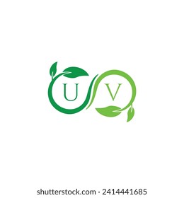 UV initial monogram letter for nature logo with leaf image design