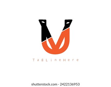   Fondo blanco del logotipo de la letra de swoosh superpuesta inicial UV