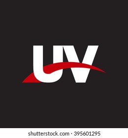 UV initial overlapping swoosh letter logo white red black background