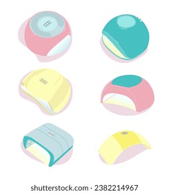 UV lamp and ice lamp for manicure. Nail Dryer. Drying gel polish and gel. Manicure equipment for nail care in a salon or at home. Vector illustration