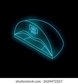 UV-Lampe für Nägel mit Timer zeigt 023, glühende Neon-Stil auf schwarzem Hintergrund, isometrische Ansicht
