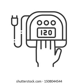 UV, LED lamp black line icon. Gel polish drying. Nail service. Beauty industry. Pictogram for web page, promo. UI/UX/GUI design element. Editable stroke.