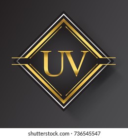 UV Letter logo in a square shape gold and silver colored geometric ornaments.