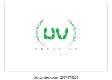 UV letters eco logo with leaf. Fresh nature and healthy leaf logo design.