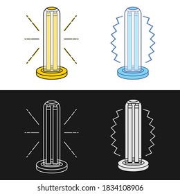 UV light disinfection lamps. Ultraviolet light sterilization of air and of all surfaces. Device for disinfection of premises. Surface cleaning. Vector illustration