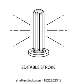 UV Light Disinfection Outline Icon. Ultraviolet Light Sterilization Of Air And Surfaces. Antibacterial Light UVC Sterilizer Linear Pictogram. Surface Cleaning. Editable Stroke. Vector