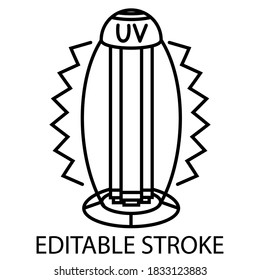 UV light disinfection outline icon. Ultraviolet light sterilization of air and surfaces. Ultraviolet light table lamp. Surface cleaning. Editable stroke. Thin line. Vector illustration