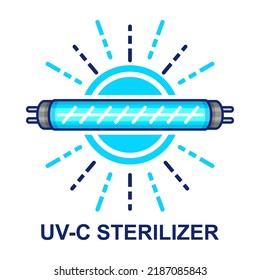 UV Light Disinfection Sterilizer Lamp, UVC Antibacterial Quartz Bulb Icon. Ultraviolet Sanitizing Sterilization Ray. Electric Blue Beam Disinfect From Microbe, Virus. Hospital Sanitary Hygiene. Vector