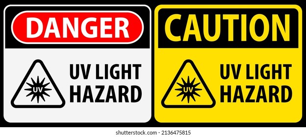 uv light hazard, danger and caution sign, vector illustration 