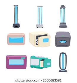 uv light sanitizer medical set cartoon. sterilization germicidal, bacteria virus, hygiene safety uv light sanitizer medical sign. isolated symbol vector illustration