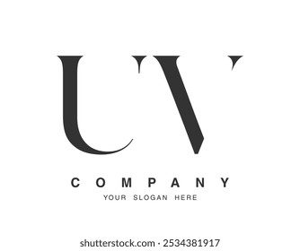 Diseño de logotipo UV. Estilo inicial de letra u y v serif. Tipografía de nombre de empresa clásica creativa. Logotipo o identidad de moda. Ilustración vectorial.