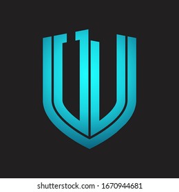 UV Logo monogram with emblem shield design isolated with blue colors on black background