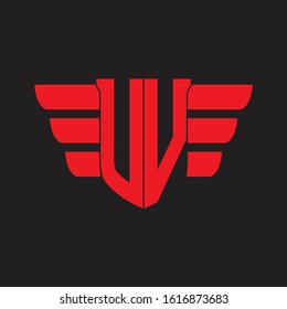 UV Logo monogram with emblem and wings element design template on red colors