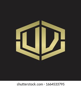 UV Logo monogram with hexagon shape and piece line rounded design tamplate on gold colors