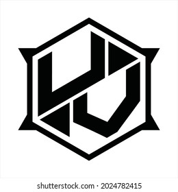 UV Logo monogram with hexagon and sharp shape design template