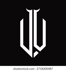 UV-Logo-Monogramm mit Hornform, einzelne schwarz-weiße Designvorlage auf schwarzem Hintergrund