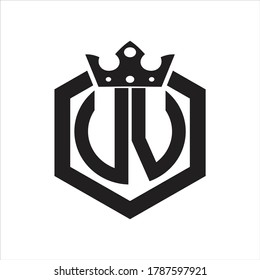 UV Logo monogram rounded by hexagon shape with crown design template on white background