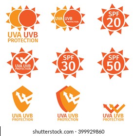 UV LOGO , spf with orange color and ultraviolet shield 