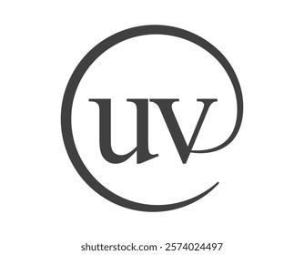 UV logo from two letter with circle shape email sign style. U and V round logotype of business company for brand identity.