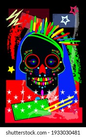 UV neon Indian skull cool and fun poster, vector background