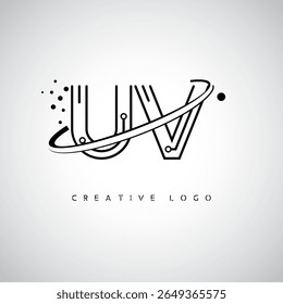 UV Orbit Monogram Logo – Futuristic Minimal Letter mark with Circular Line Art, Tech-Inspired Dots and Space Motion Concept for Modern Branding Identity