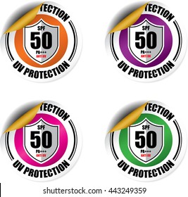 UV / PA++ Sun Protection with SPF 50 sticker, button, label and sign set - vector