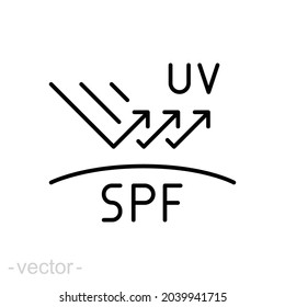UV protect icon. Simple outline style. Protection, SPF, rays block, ultraviolet, fabric, sun radiation concept. Thin line vector illustration isolated on white background. Editable stroke EPS 10