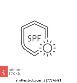 UV protect icon. Simple outline style. Protection, SPF, rays block, ultraviolet, fabric, sun radiation concept. Thin line vector illustration isolated on white background. Editable stroke EPS 10