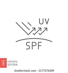 UV protect icon. Simple outline style. Protection, SPF, rays block, ultraviolet, fabric, sun radiation concept. Thin line vector illustration isolated on white background. Editable stroke EPS 10