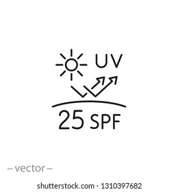 uv protect icon, spf 25 linear sign on white background - vector illustration eps10