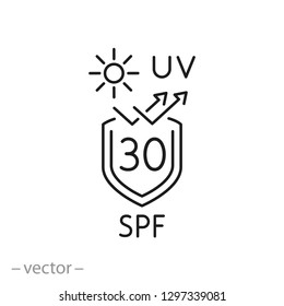 uv protect icon, spf 30 linear sign on white background - editable vector illustration eps10