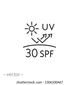 uv protect icon, spf 30 linear sign on white background - vector illustration eps10