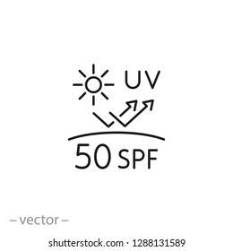 uv protect icon, spf 50 linear sign on white background - vector illustration eps10