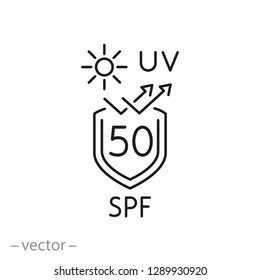 uv protect icon, spf 50 linear sign on white background - editable vector illustration eps10