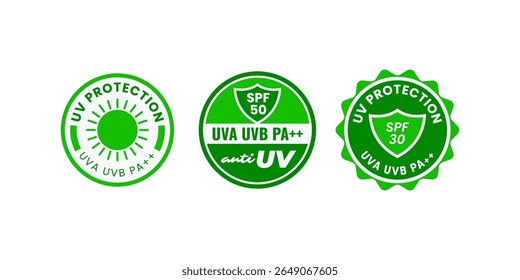 UV protect outline icon badge in round stamp label format ideal for product packaging, sunscreen branding, transparent background designs, skincare, and sun protection visuals