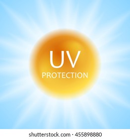 UV protection concept design with shiny sun and sunlight. Vector background