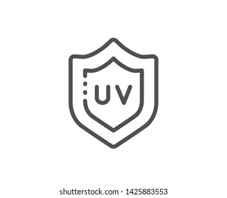 Uv protection cream line icon. Skin care sign. Cosmetic lotion symbol. Quality design element. Linear style uv protection icon. Editable stroke. Vector