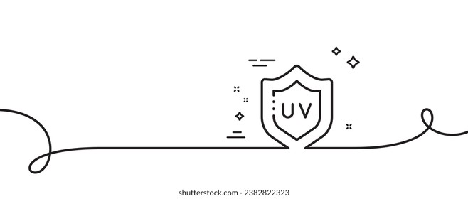 Uv protection cream line icon. Continuous one line with curl. Skin care sign. Cosmetic lotion symbol. Uv protection single outline ribbon. Loop curve pattern. Vector