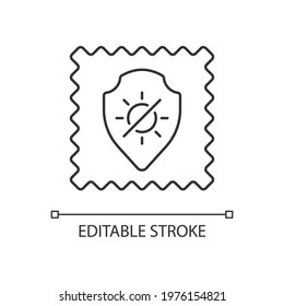 UV protection fabric feature linear icon. Special tissue property. Ultraviolet reflecting coating. Thin line customizable illustration. Contour symbol. Vector isolated outline drawing. Editable stroke
