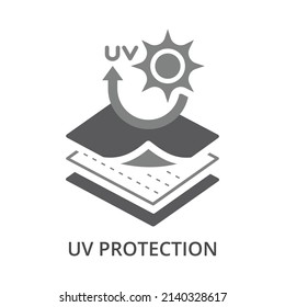 UV protection fabric material feature vector icon. Uv resistible fabrics membrane features label symbol.