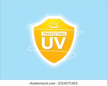 UV protection guard icon logo infographic. Sun block skin care, body care products symbol concept. UV radiation icon. Cosmetics element Vector illustration.